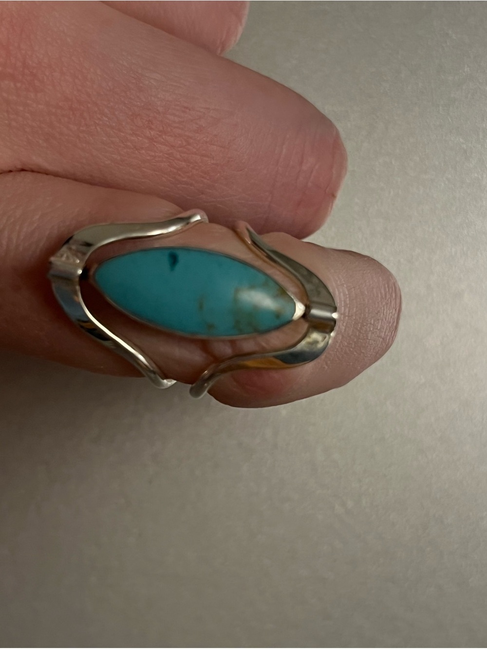 Native Made Sterling Silver Turquoise Marquise Ring - Turquoise & Black Onyx